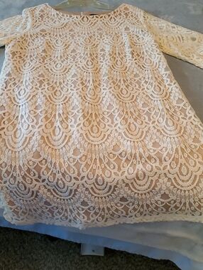 RN Studio Lace Overlay A-Line Dress in Ivory
